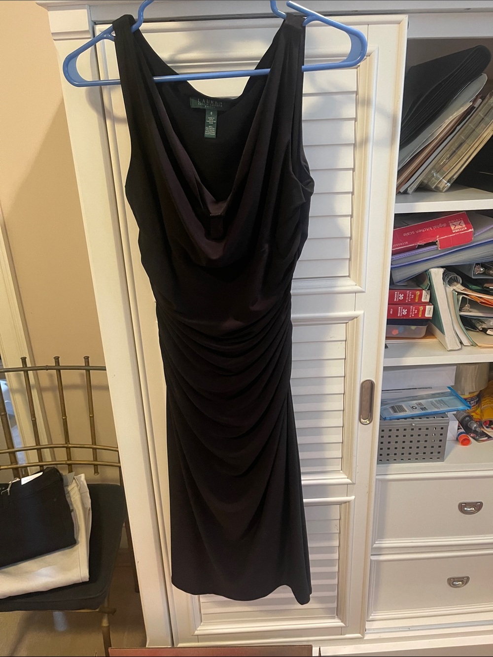 Lauren Ralph Lauren Black Cowl Neck Draped Midi Dress